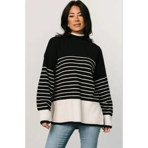 Baltic Born Benedict Sweater Women 2XL Black Cream Striped Knit Pullover Stretch